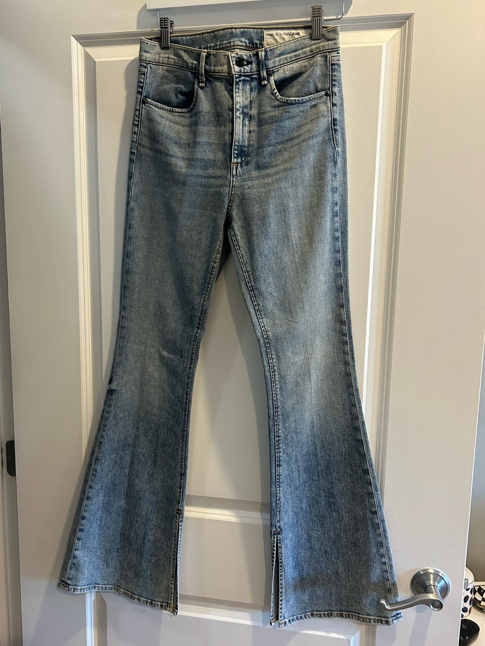 rag & bone Light Wash Split Hem Flare Jeans